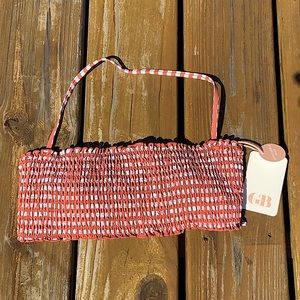 NWT GB Smocked Bandeau Gingham Print In Spice Swim Top Junior Size Medium